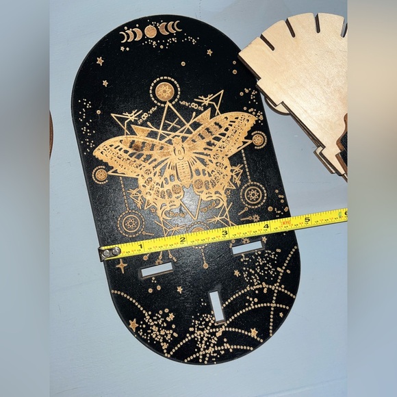 Set of 2 Mystical Boho Wooden Wall Shelves with Celestial & Moth Art Engraving - Picture 16 of 16